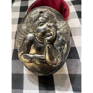 VTG Godinger Angel Silver Plated Jewelry Trinket Box Red Velvet Lined (2557)